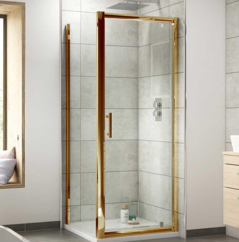 Kristal Brushed Brass 800mm Pivot Door & 800mm Side Panel Enclosure Package With Tray & Waste